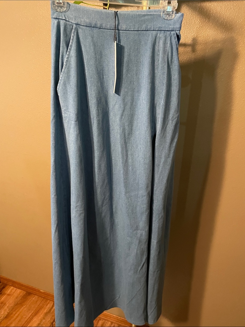 NWT Susana Monaco Blue Denim Maxi Skirt with High Side Slit - Picture 3 of 8